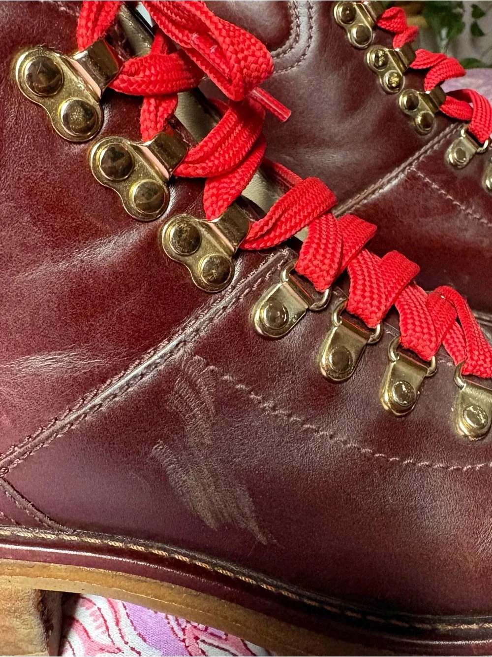 Tory Burch Brown Leather Hiking Boots with Red Laces